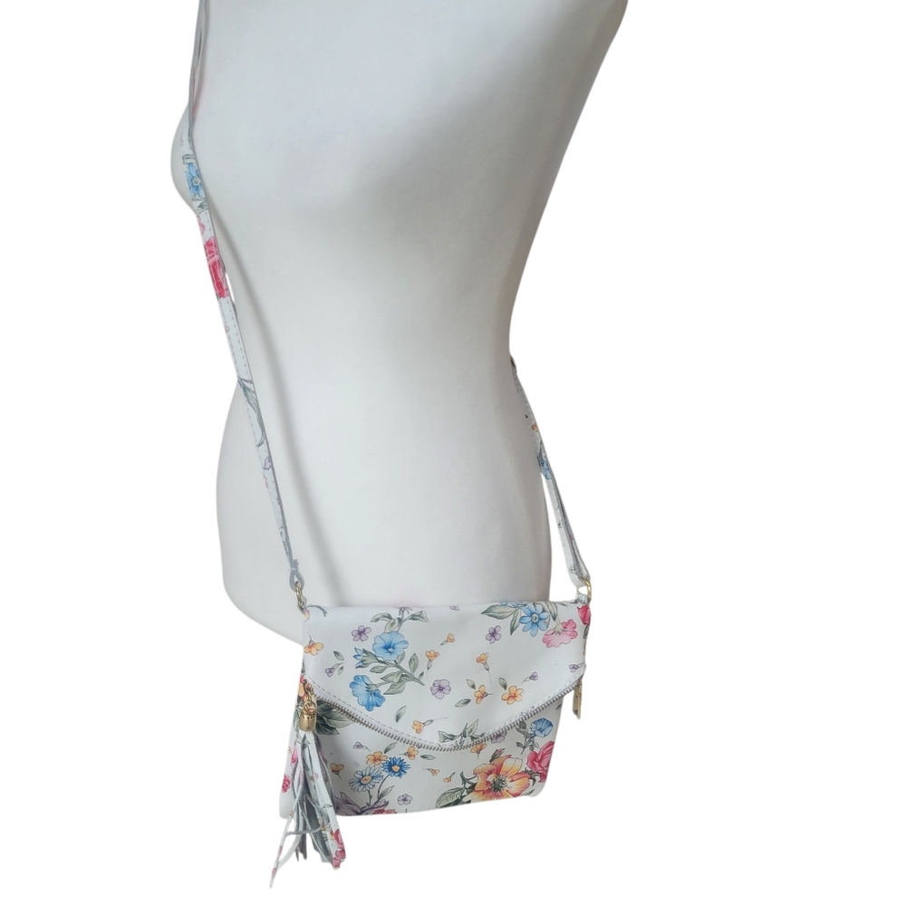 Venice Leather Floral White Genuine Leather Crossbody Bag Mady in Italy - Picture 7 of 10